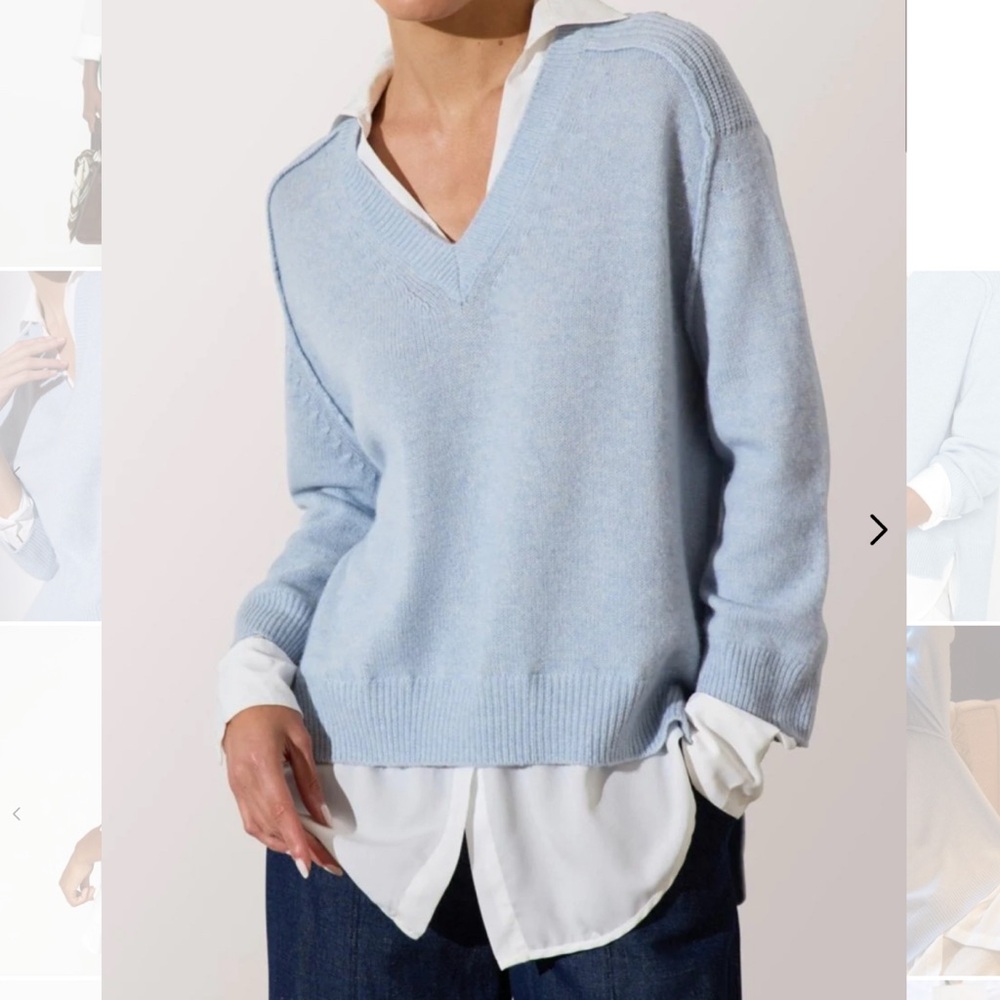 BROCHU WALKER Blue V-Neck Pullover Cashmere Sz M The Looker layer NEW WITH TAGS!